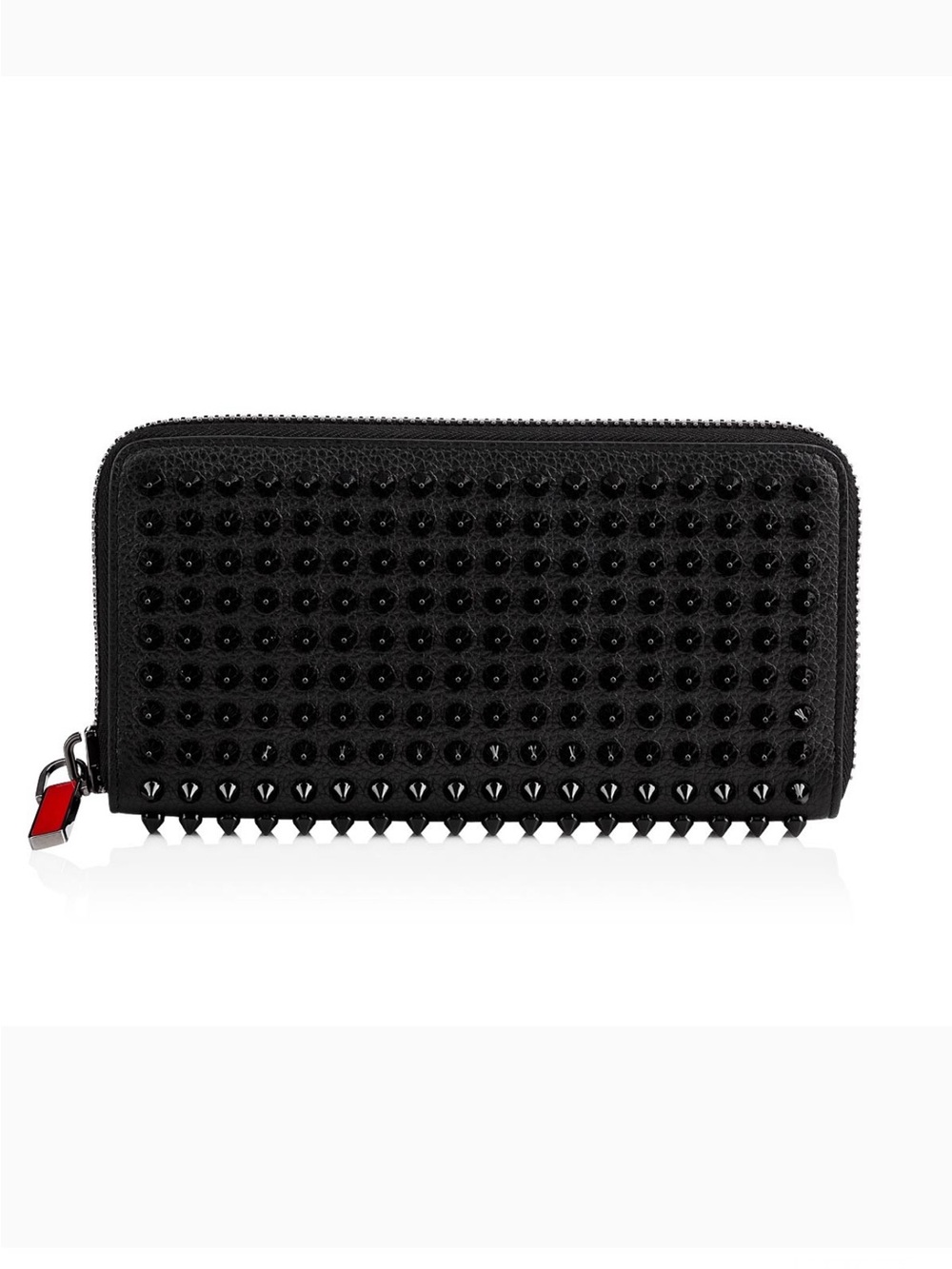 Christian Louboutin Black Studded Zip Wallet with Red Zip Pull